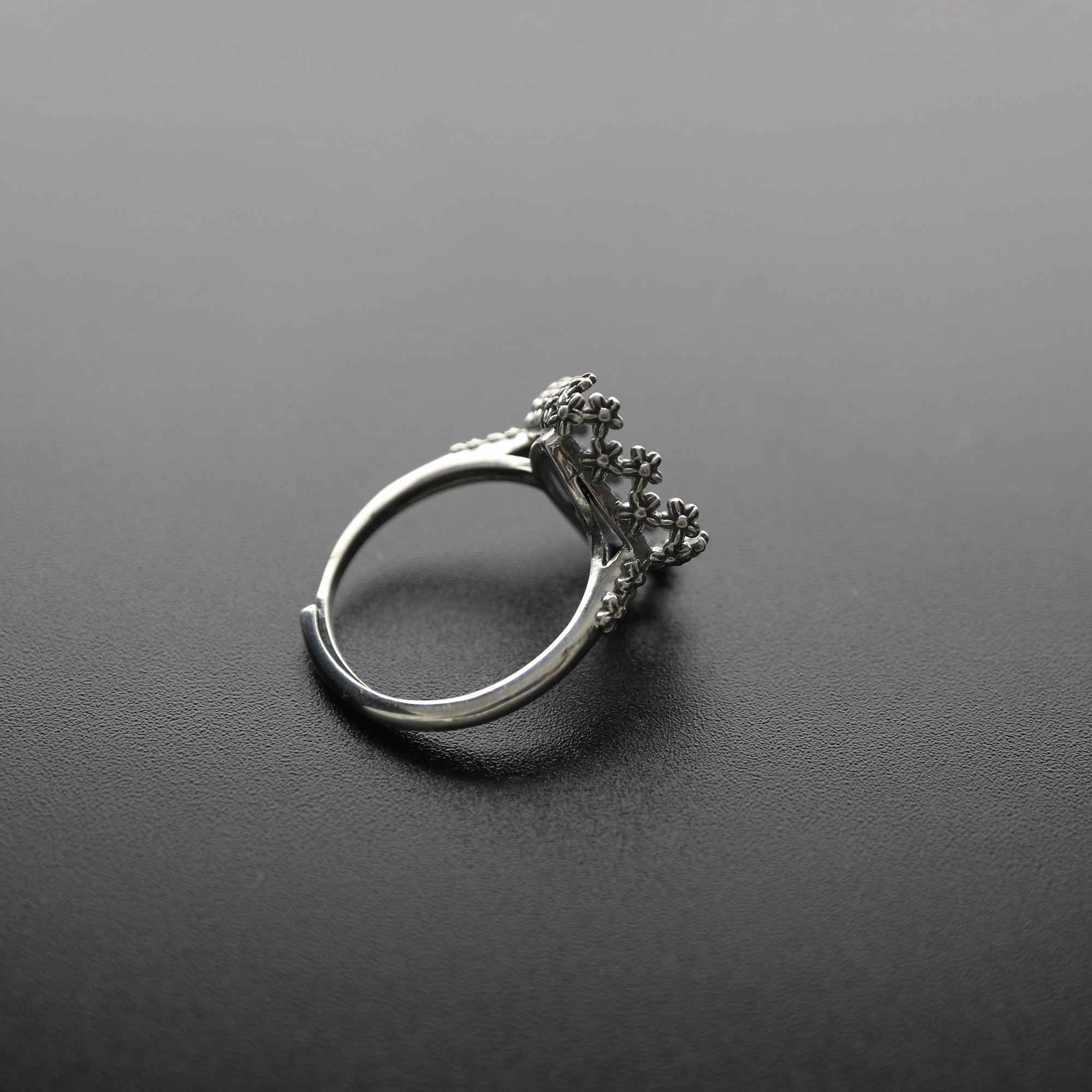 1Pcs 12MM Antiqued Style Solid 925 Sterling Silver Square Cabochon Flower Bezel Adjustable Ring Settings DIY Jewelry Supplies 1294143 - Click Image to Close